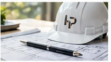 HP-logós védősisak építési terveken